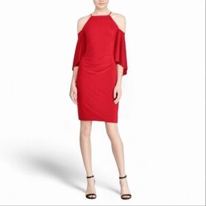 Lauren Ralph Lauren Red Cold Shoulder Cocktail Sheath Dress Size 16 Evening